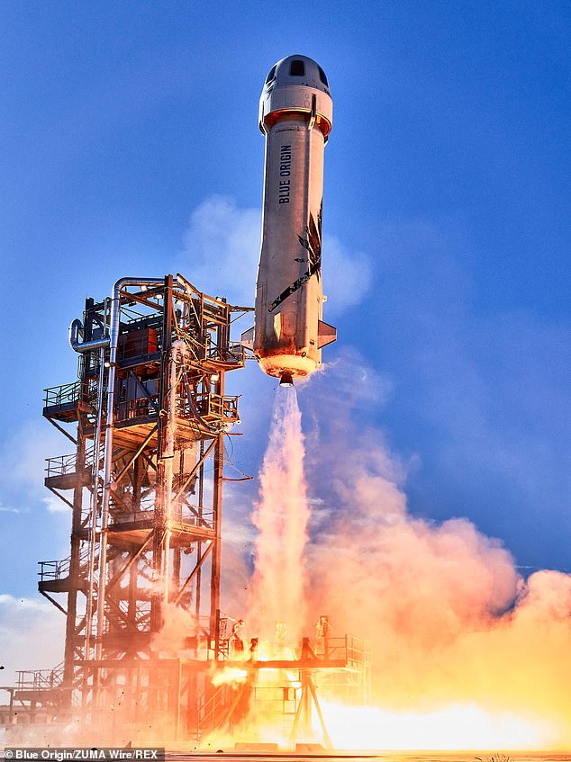 He joined the US Air Force in 1953 and quickly became a captain. In 1962, he entered the Air Force Aerospace Research Pilot School to prepare to be an astronaut. (Pictured: Blue Origin flight taking off with William Shatner, 90, on board in 2021)