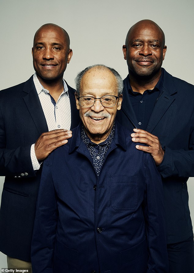 Pictured (left to right): Victor Glover, Ed Dwight and Leland D. Melvin of "The space race" pose for a portrait during the 2023 Tribeca Festival at Spring Studio on June 12, 2023