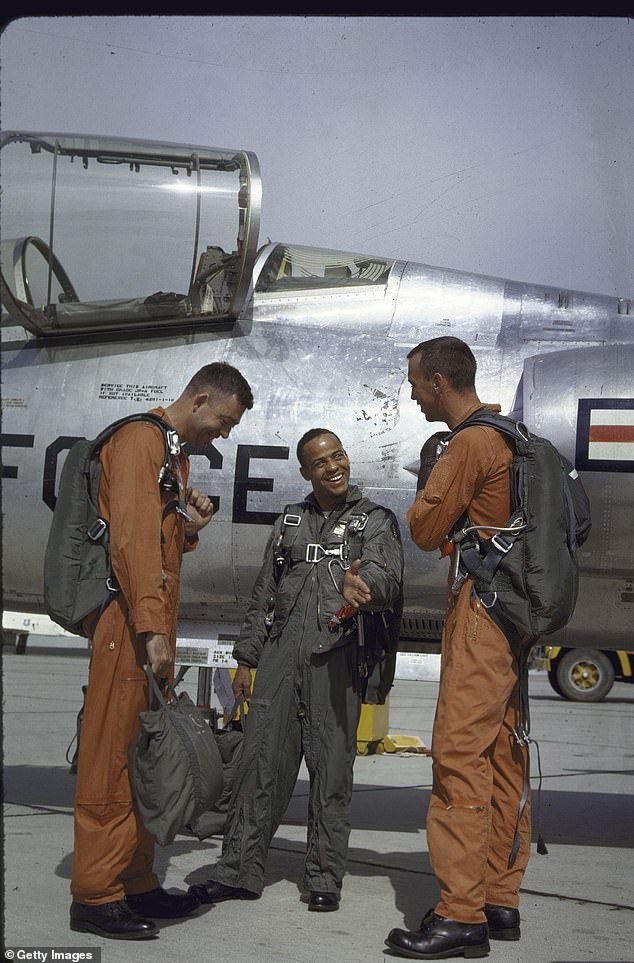 Flashback to the 1960s, Dwight (center) quickly rose to national fame as the first black astronaut trainee at the Aerospace Research Pilot School, appearing on the covers of Jet and Ebony magazines.