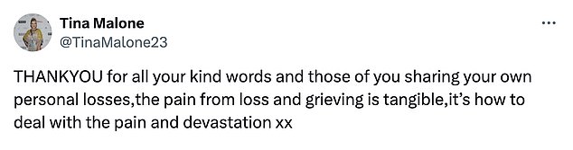 In a social media update, she responded to fans who had left her 'kind messages' and shared their own personal stories of loss.