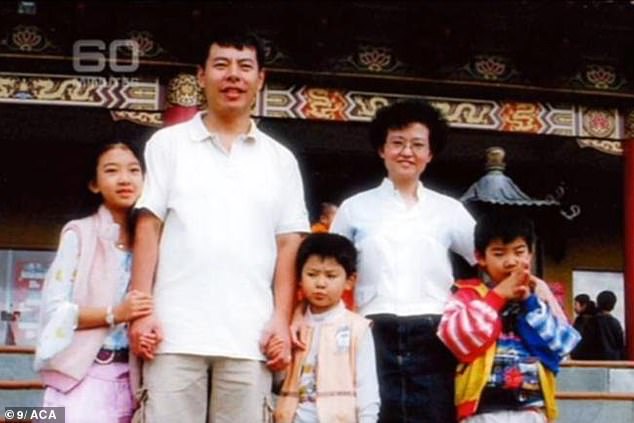 Ms Lin is pictured with her younger brothers Henry and Terry, aged nine and 12, and her parents Min and Yun, who were murdered by her uncle Robert Xie.