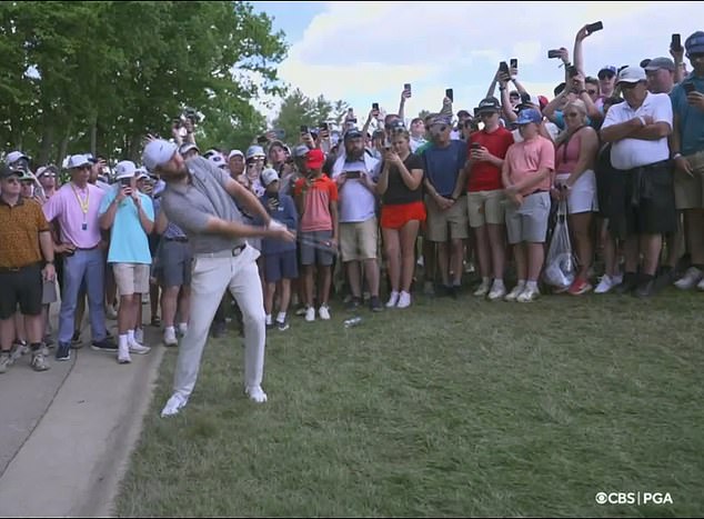 His next shot was a miss as he took too much grass in his swing, holing out for another bogey.