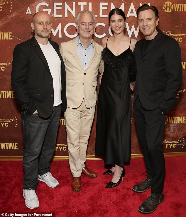 They also posed for photos with showrunner Ben Vanstone and A Gentleman In Moscow author Amor Towles.