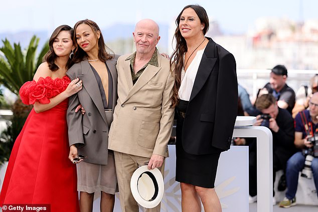 Selena Gomez, Zoe Saldana, Jacques Audiard and Karla Sofía Gascón seen at the photocall