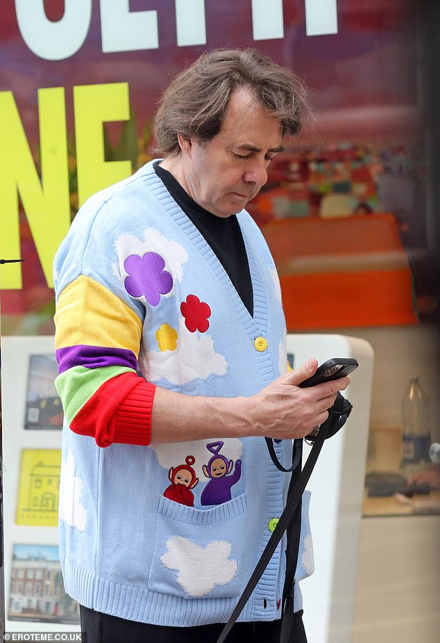 The talk show host, 63, wore a rather unusual knitwear item as he stepped out in London's Hampstead, where he lives in a retro house with Jane.