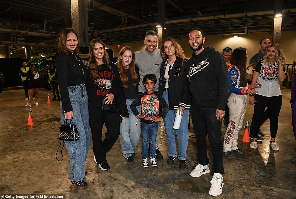 The model and performer were also photographed with Jessica Alba, who was accompanied by her husband Cash Warren and her daughters Honor, 15, and Haven, 12, as well as her son Hayes, six.