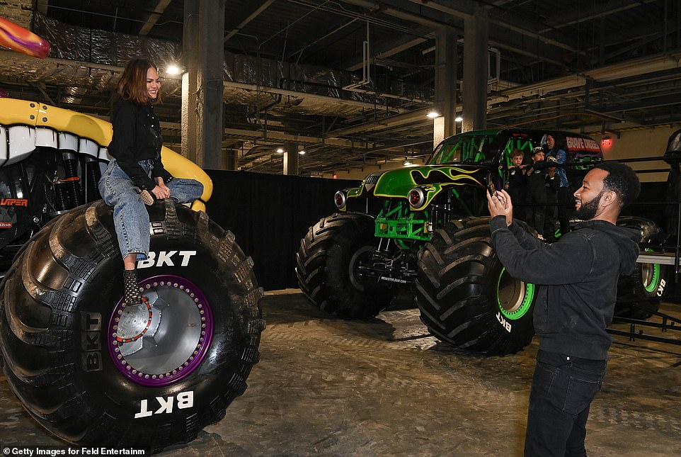 They were also photographed taking photos next to several monster trucks involved in the event.