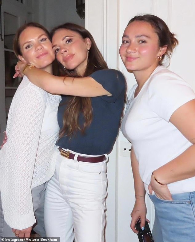 The post showed Victoria's mother Jackie, sister Louise (pictured left) and brother Christian posing with Anthony as he prepared to blow out the candles on her birthday cake.