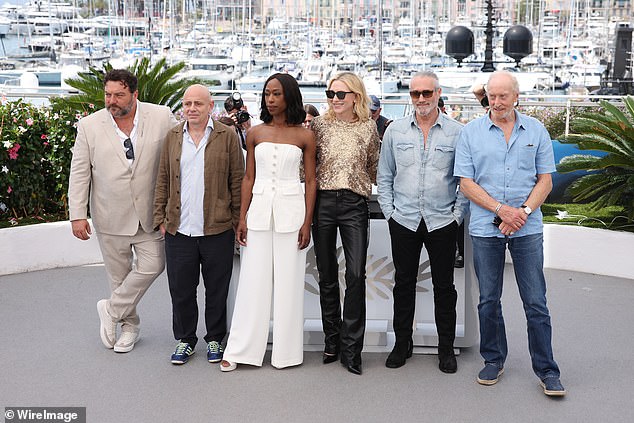 Co-stars Denis, Rolando, Nikki, Cate, Roy and Charles at the Rumors photocall.