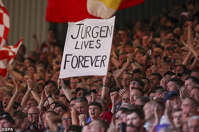 Liverpool fans show their appreciation for Klopp as they hold a banner that reads 