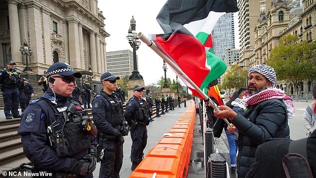 The pro-Palestine demonstration began around noon (pictured)