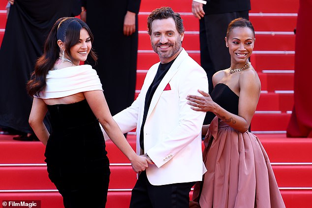 Gomez, who recently opened up about their breakup on social media, was also joined by her co-stars Zoe Saldana and Edgar Ramirez, who hugged after the film ended, according to Variety.