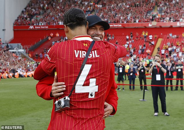 Virgil van Dijk cried as he hugged Klopp on the pitch after his last game for the club.