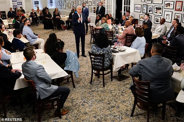 He then spoke to his supporters at Mary Mac's Tea Room, telling them he felt good about his chances in the November election and insisting that they shouldn't be discouraged by the polls because former President Donald Trump is still losing votes in the Republican primaries.