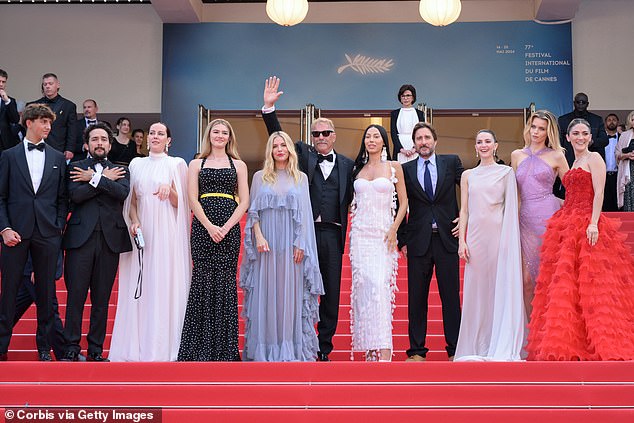 She was joined on the red carpet by her co-star and director Costner, as well as other cast members (LR: Hayes Costner, Alejandro Edda, Jena Malone, Georgia MacPhail, Sienna Miller, Kevin Costner, Ella Hunt, Luke Wilson, Jefe Wasé, Abbey Lee Kershaw, Isabelle Fuhrman)