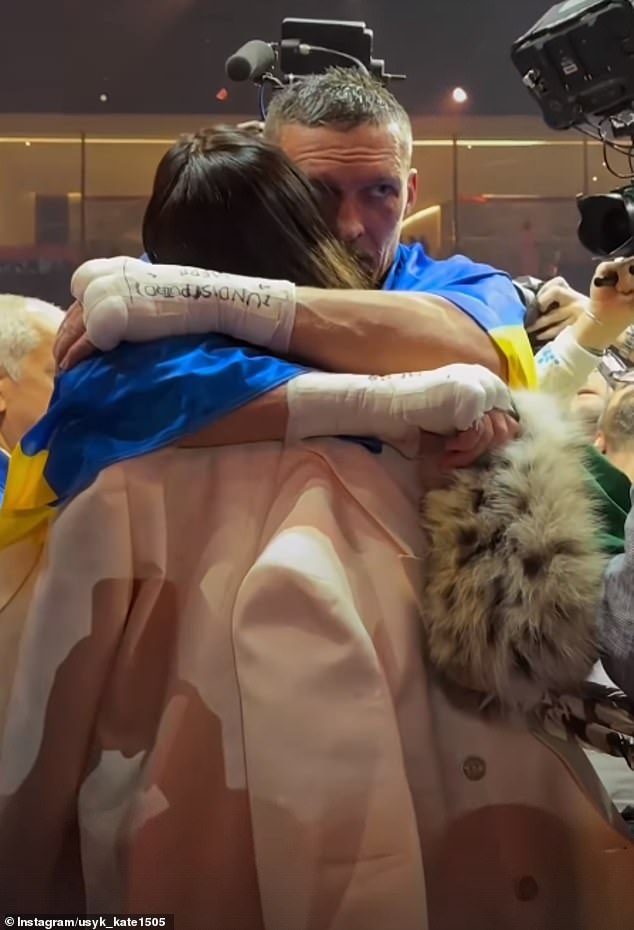 The Ukrainian shared a reel of photos of her hugging her husband after he won the title.