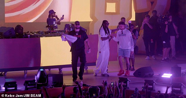 The Chiefs star was also joined on stage by the quarterback and his close friend, Patrick Mahomes.