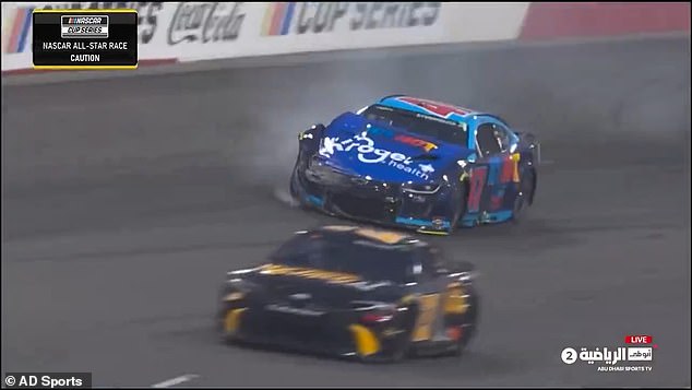 Stenhouse Jr.'s number 47 car was totaled after a collision with Busch's car during the first lap.