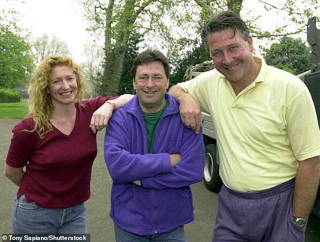 Some will remember Alan (centre) as the cheerful brunette from Ground Force who renovated the common gardens in the 1990s and early 2000s. Above: Alan with Charlie Dimmock (left) and Tommy Walsh (right)