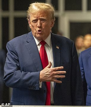 President Donald Trump speaking outside the courtroom