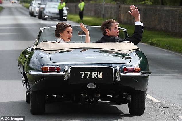 The newlyweds traveled in a Jaguar E-Type from the church to their mansion in Bucklebury for the reception.