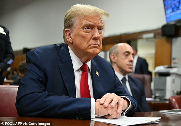 Donald Trump in the courtroom for his hush money trial on May 16. The former president faces 34 charges of falsifying business records.