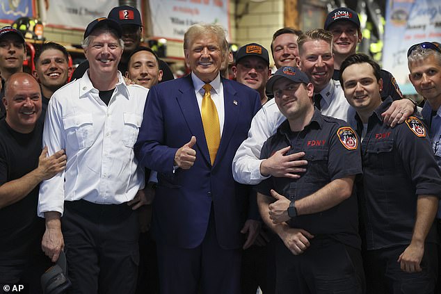 Donald Trump after delivering pizzas to firefighters in midtown Manhattan on May 2