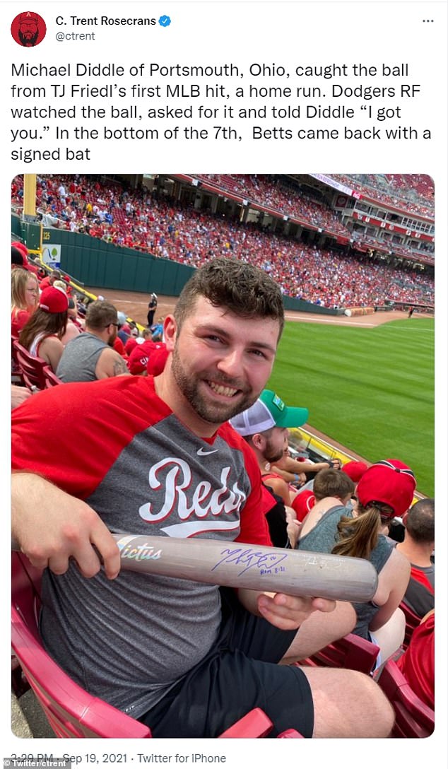 The Athletic's C. Trent Rosencrans confirmed that Diddle's new bat was, indeed, autographed.