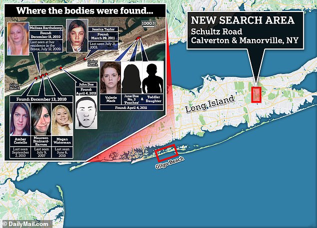 The new searches came after the father-of-two's home in Massapequa was raided following the discovery of the bodies.