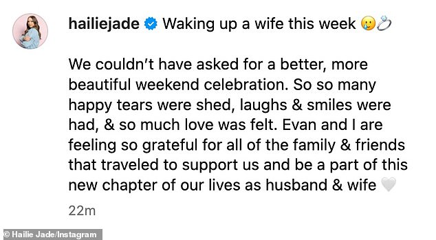 Jade confirmed the nuptials on Instagram with snaps from the wedding.