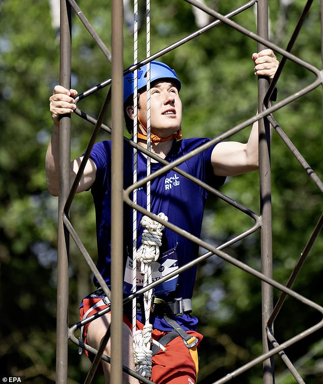 Christian climbed an obstacle course before enjoying the real race.