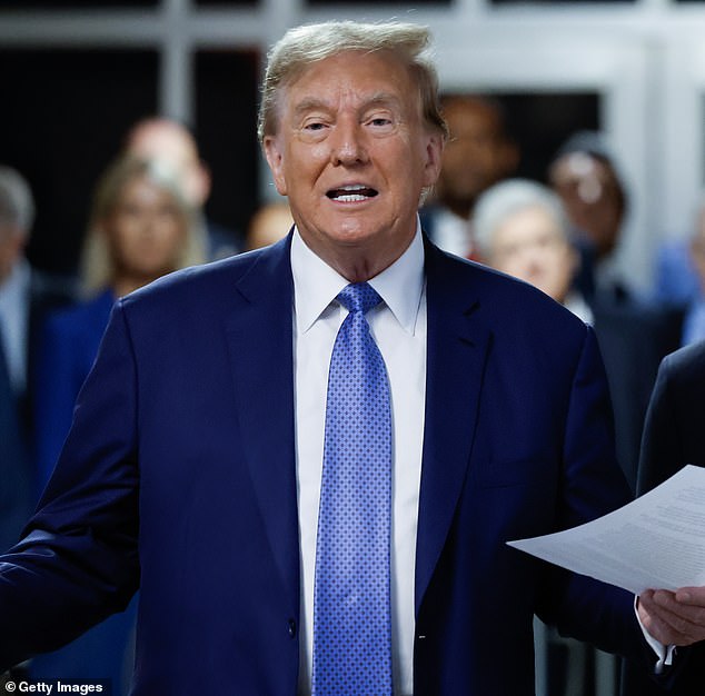 Trump spoke to the media before entering the courtroom with his attorney, Todd Blanche, at his side.