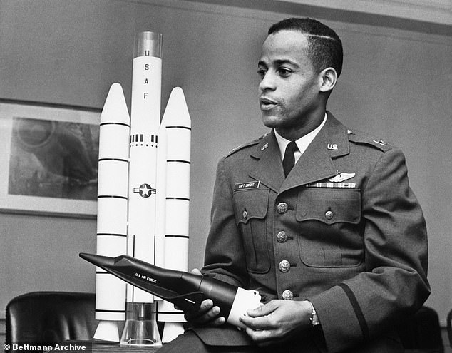 Dwight at Air Force headquarters in the capital during November 1963. The 31-year-old pilot was in the first class of 16 Air Force, Army and Navy pilots who went through the new 'Aerospace Research Pilot School' ' in 1963 as possible astronauts.