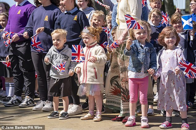 Children lined the streets of Golspie and waved Union Jack flags as they waited for the Duke and Duchess.