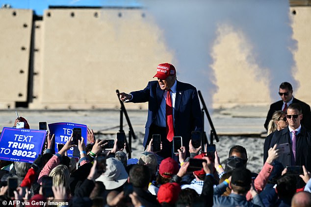 Plumes of fake smoke billowed from the stage as former President Donald Trump entered the site of his Jersey Shore rally Saturday night.