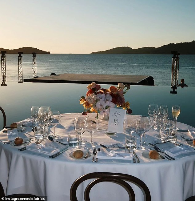 Instagram photos from the birthday getaway show guests toasting Nicky with champagne during a dinner on the beach.