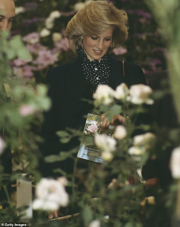 Diana, Princess of Wales admiring plants at the Chelsea Flower Show in May 1984