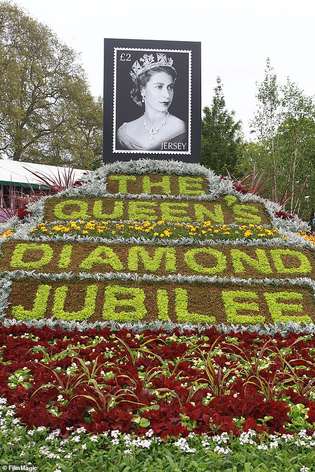 A flower display celebrates Queen Elizabeth II's Diamond Jubilee in 2012