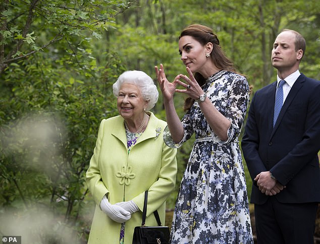 The late Queen Elizabeth II and the current Prince and Princess of Wales in 2019