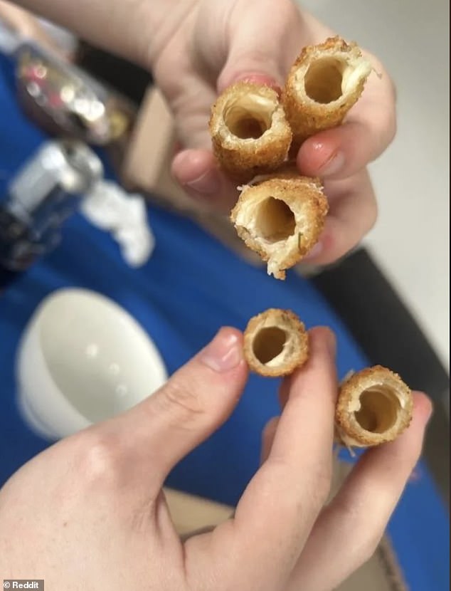 Get out of your head! In another takeaway disaster, a customer in the UK received mozzarella sticks with no filling inside.