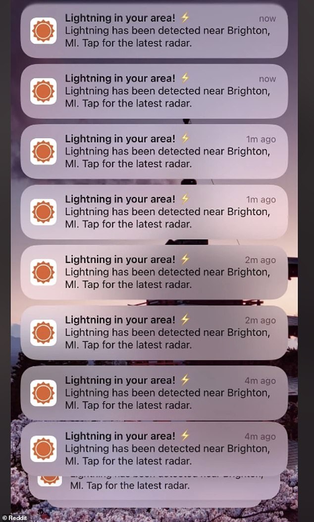 I get the message! A person in Brighton, England, received numerous weather notifications informing him that lightning was in the area.