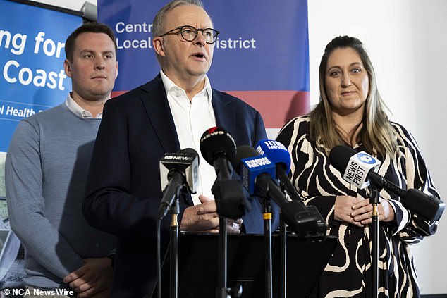 Albanese's tour has been much broader in scope than Dutton's, embarking on what appears to be a calculated move to defend the seats he needs to retain. The premier pictured is Gosford on the Central Coast on Sunday.