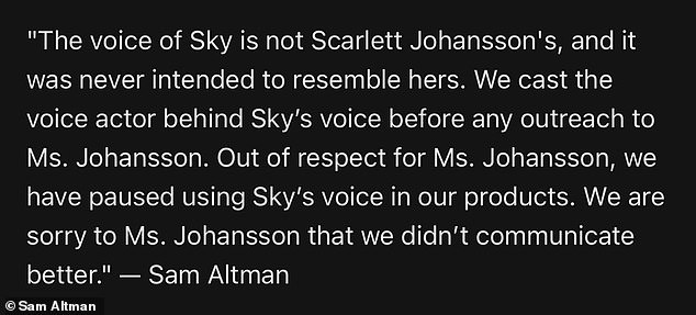 The voice heard on Sky is that of a different professional actress, Altman previously said. In his latest statement, he confirmed that ChatGPT has 