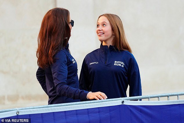 The mother and daughter shared an intimate moment when Josephine stuck her tongue out at Queen Mary while they were on the sidelines of the event.