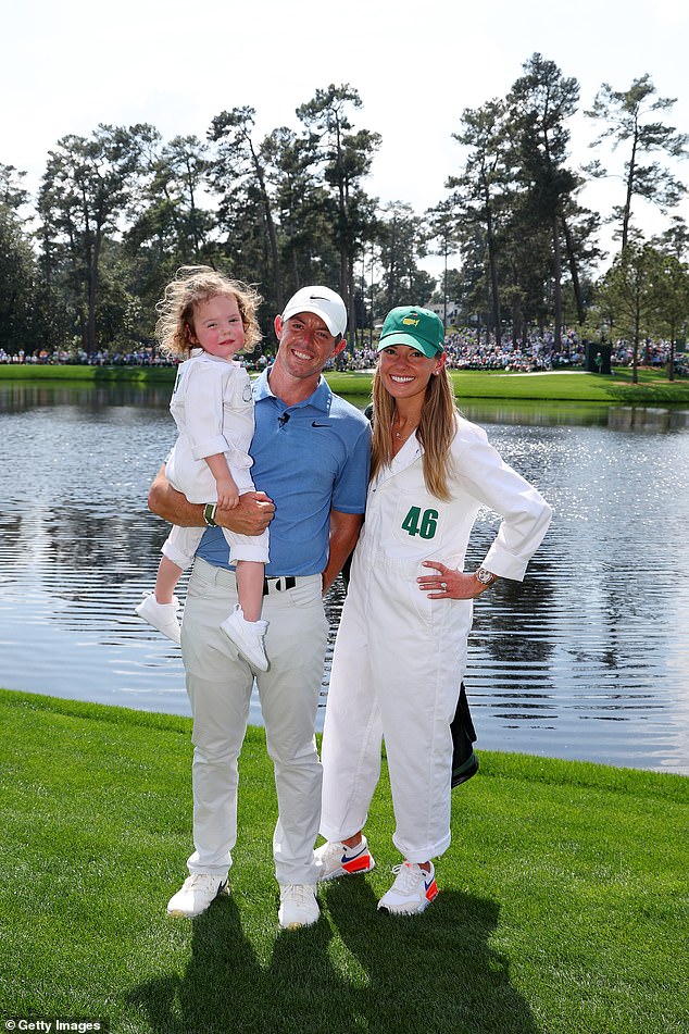 The couple share a three-year-old daughter, Poppy, who was born in 2020 (McIlroy, Poppy and Stoll pictured in 2023).