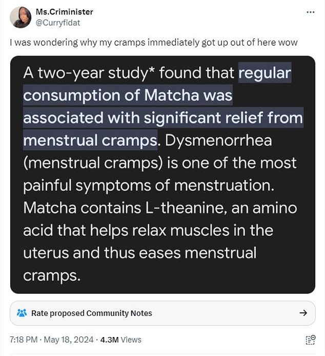 Viral tweet claimed that matcha can cure period pains