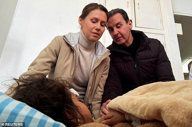 The Assads have long worked to present themselves as modern, forward-thinking leaders, even as Syria was convulsed by a civil war that was sparked by a rebellion against the family's decades-long rule. The couple is seen in February 2023 visiting a girl who was injured in an earthquake in Syria (file photo)