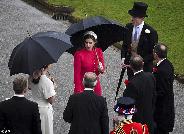 Led by the Prince of Wales, who made his first appearance at Buckingham Palace this summer, the glamorous party also included his cousins ​​Princess Beatrice (pictured).