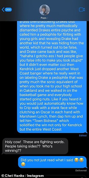 Tom, 67, reached out to his son via iMessage to ask him to explain the rap beef between Kendrick Lamar and Drake.