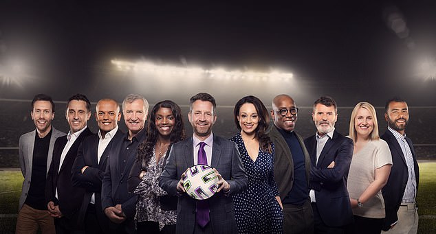 Gary Neville (second from left), Ian Wright (fourth from right) and Roy Keane (third from right) were among ITV's team of experts for Euro 2020 and this year's announcement is expected soon.